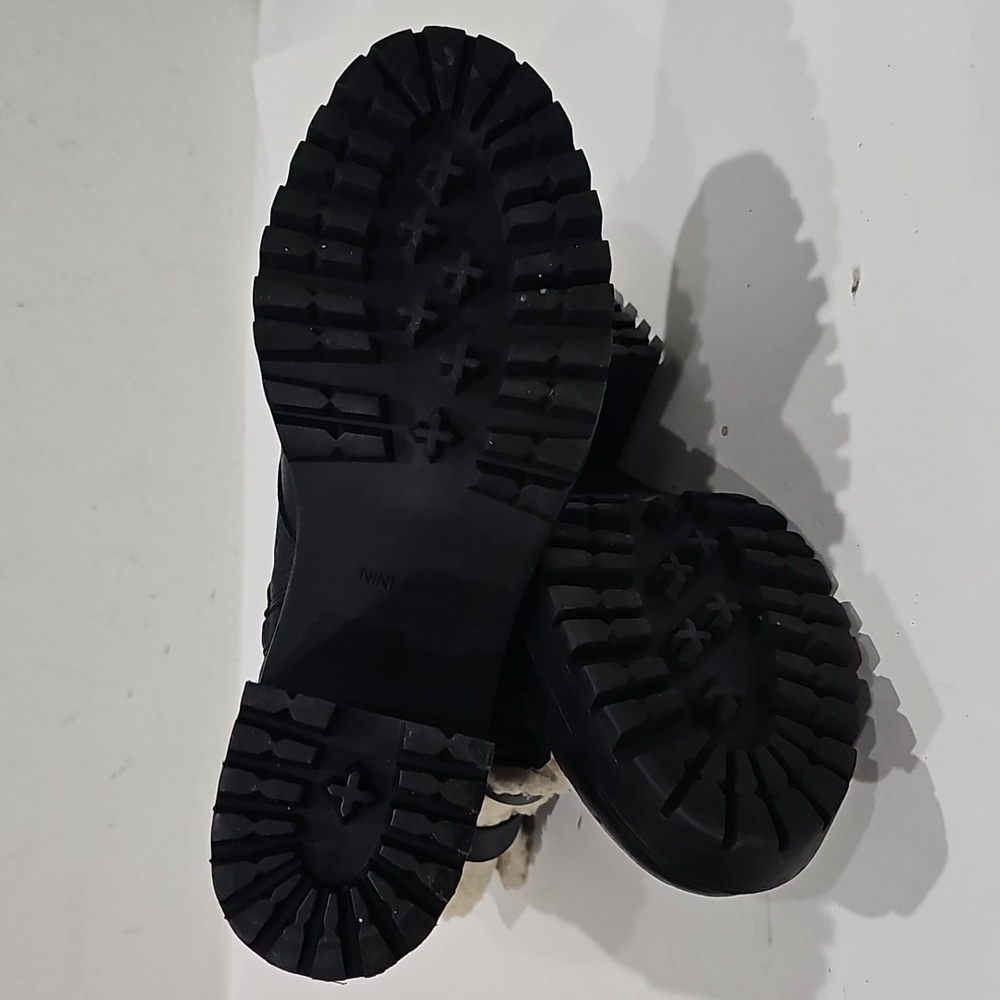 Nine West Black Leather combat Ankle  boots with Faux Shearling Size 10.5 - Picture 14 of 14